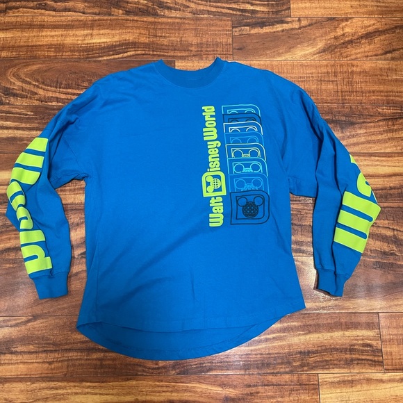 Walt Disney World Spirit Jersey Neon Green Blue Adult Parks Mickey Small - Picture 2 of 6